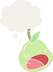 cartoon pear with thought bubble in retro style