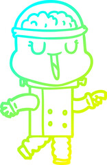 cold gradient line drawing of a happy cartoon robot
