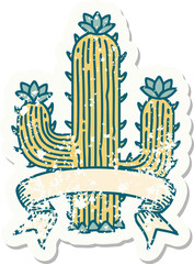 worn old sticker with banner of a cactus