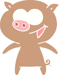 cheerful pig flat color style cartoon