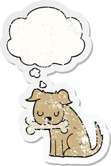 cartoon dog with thought bubble as a distressed worn sticker