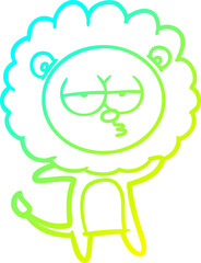 cold gradient line drawing of a cartoon bored lion