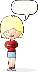 cartoon happy woman with speech bubble