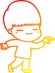 warm gradient line drawing of a cartoon smug boy