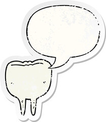 cartoon tooth with speech bubble distressed distressed old sticker