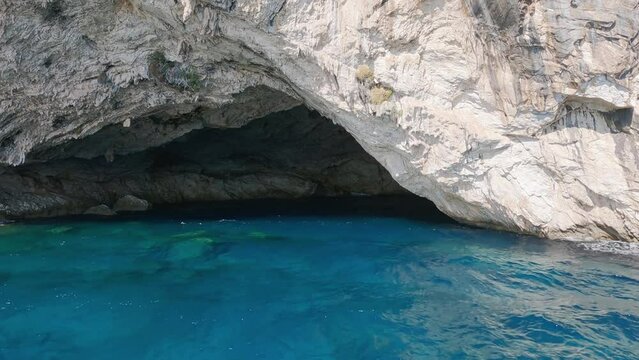 Pov sailing to Papanikolis Cave in Meganisi, Cephalonia, Greece