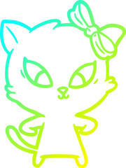 cold gradient line drawing of a cartoon cat