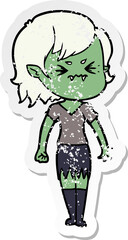 distressed sticker of a annoyed cartoon vampire girl