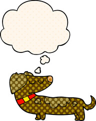 cartoon dog with thought bubble in comic book style