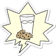 cartoon cookies and milk with speech bubble sticker