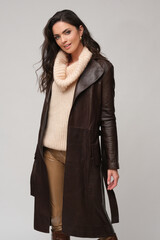 Fashionable clothes on beautiful brunette.