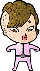 cartoon surprised girl in science fiction clothes