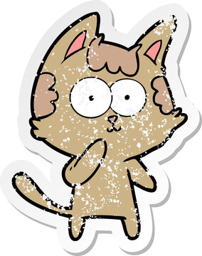 distressed sticker of a cartoon cat considering