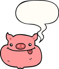 cartoon happy pig face with speech bubble