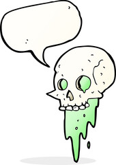 gross halloween skull cartoon with speech bubble