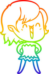 rainbow gradient line drawing of a cute cartoon happy vampire girl