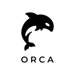 Simple black orca whale animal template logo creative design. Killer underwater animal. Logo for business, identity and branding.