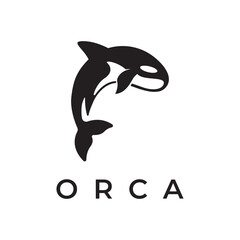 Simple black orca whale animal template logo creative design. Killer underwater animal. Logo for business, identity and branding. © Mujiyono