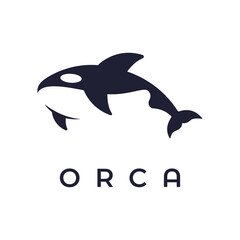 Simple black orca whale animal template logo creative design. Killer underwater animal. Logo for business, identity and branding.