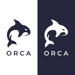 Simple black orca whale animal template logo creative design. Killer underwater animal. Logo for business, identity and branding. © Mujiyono
