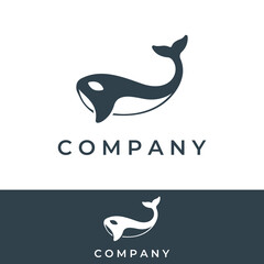 Simple black orca whale animal template logo creative design. Killer underwater animal. Logo for business, identity and branding.