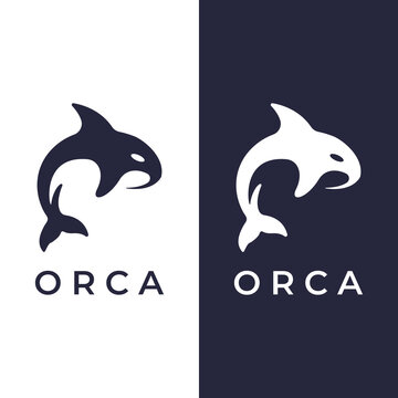 Simple black orca whale animal template logo creative design. Killer underwater animal. Logo for business, identity and branding.