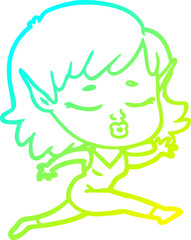 cold gradient line drawing of a pretty cartoon elf girl