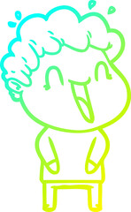 cold gradient line drawing of a cartoon happy man