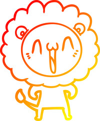 warm gradient line drawing of a happy cartoon lion