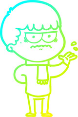 cold gradient line drawing of a cartoon annoyed man