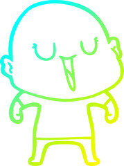 cold gradient line drawing of a happy cartoon bald man