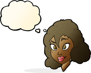 cartoon pretty woman with thought bubble
