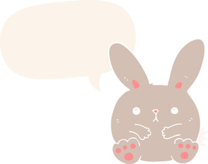 cartoon rabbit with speech bubble in retro style
