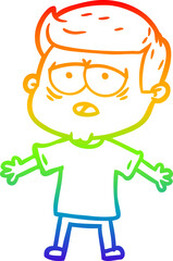 rainbow gradient line drawing of a cartoon tired man