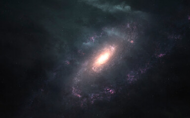 Fototapeta na wymiar 3D illustration of spiral galaxy in deep space. 5K realistic science fiction art. Elements of image provided by Nasa