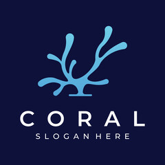 Beautiful colorful underwater natural coral reef logo creative design. Coral reefs for fish habitat.