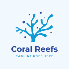 Beautiful colorful underwater natural coral reef logo creative design. Coral reefs for fish habitat.