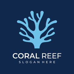 Beautiful colorful underwater natural coral reef logo creative design. Coral reefs for fish habitat.