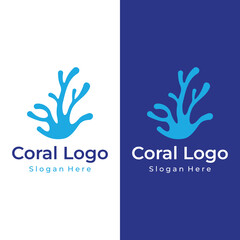 Beautiful colorful underwater natural coral reef logo creative design. Coral reefs for fish habitat.