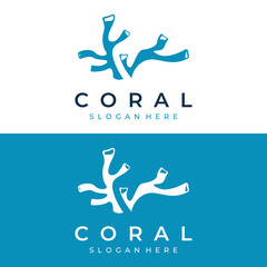 Beautiful colorful underwater natural coral reef logo creative design. Coral reefs for fish habitat.