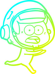 cold gradient line drawing of a cartoon surprised astronaut