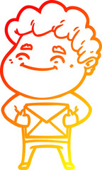 warm gradient line drawing of a cartoon friendly man