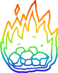 rainbow gradient line drawing of a cartoon spooky burning halloween coals