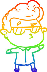 rainbow gradient line drawing of a cartoon cool guy
