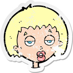 retro distressed sticker of a cartoon bored woman