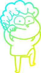 cold gradient line drawing of a cartoon happy man