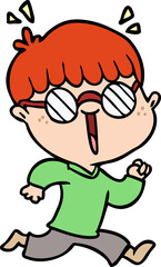 cartoon running boy wearing spectacles