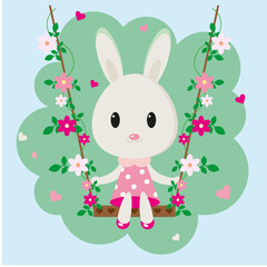 Bunny kid girl with flowers