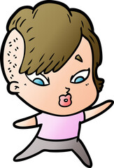 cartoon surprised girl pointing