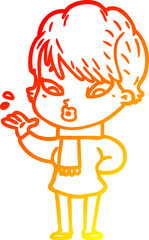 warm gradient line drawing of a cartoon woman